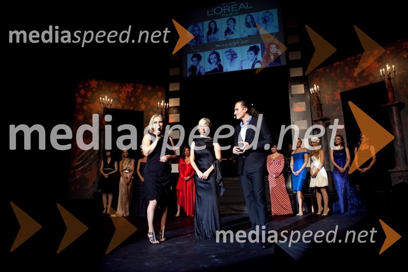 Tina Guček, glavna urednica revije Eva, Katarina Štular, odgovorna urednica revije Eva in Vid Valič, voditeljFemme Fatale 2011 je ... Nataša Dobelšek