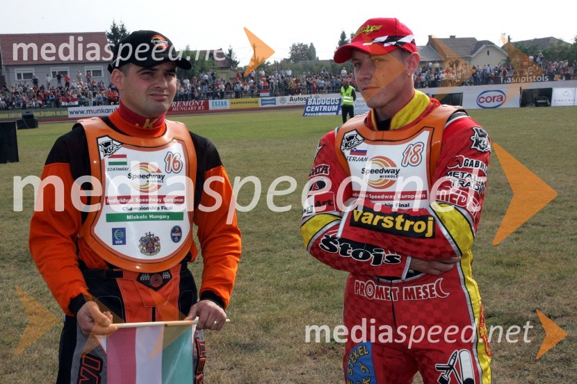 Laszlo Szatmari (Madžarska) in Matej Ferjan (Slovenija)SPEEDWAY Finale evropskega prvenstva med posamezniki Miškolc, Madžarska