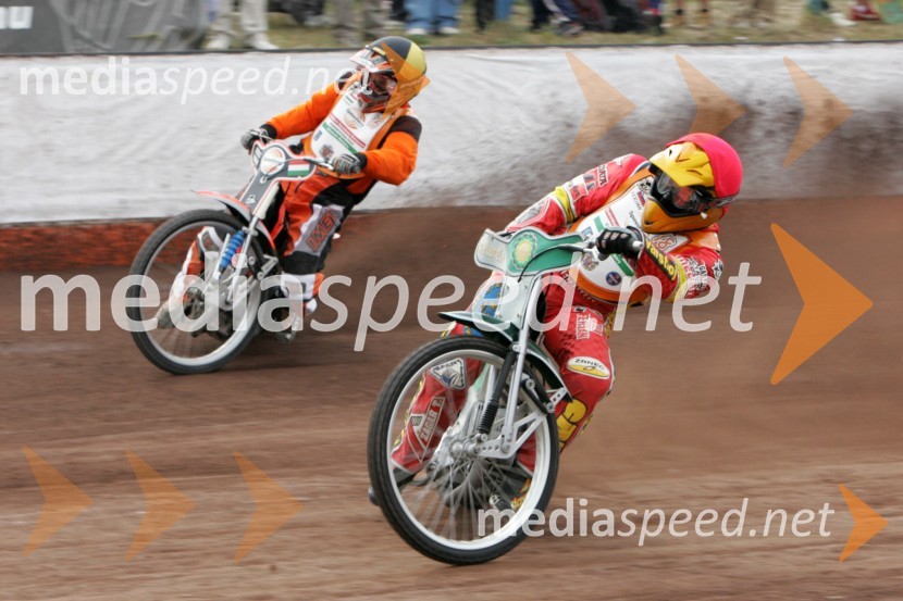 Laszlo Szatmari (Madžarska) in Matej Ferjan (Slovenija)SPEEDWAY Finale evropskega prvenstva med posamezniki Miškolc, Madžarska