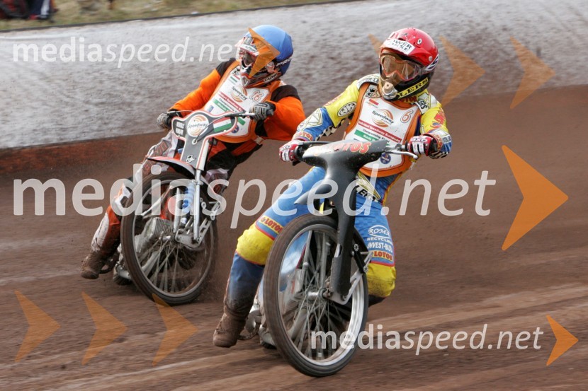 Laszlo Szatmari (Madžarska) in Krzysztof Jablonski (Poljska)SPEEDWAY Finale evropskega prvenstva med posamezniki Miškolc, Madžarska