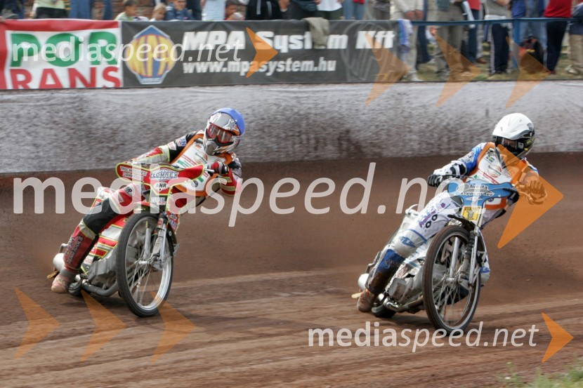 Christian Hefenbrock (Nemčija) in Fredrik Lindgren (Švedska)SPEEDWAY Finale evropskega prvenstva med posamezniki Miškolc, Madžarska