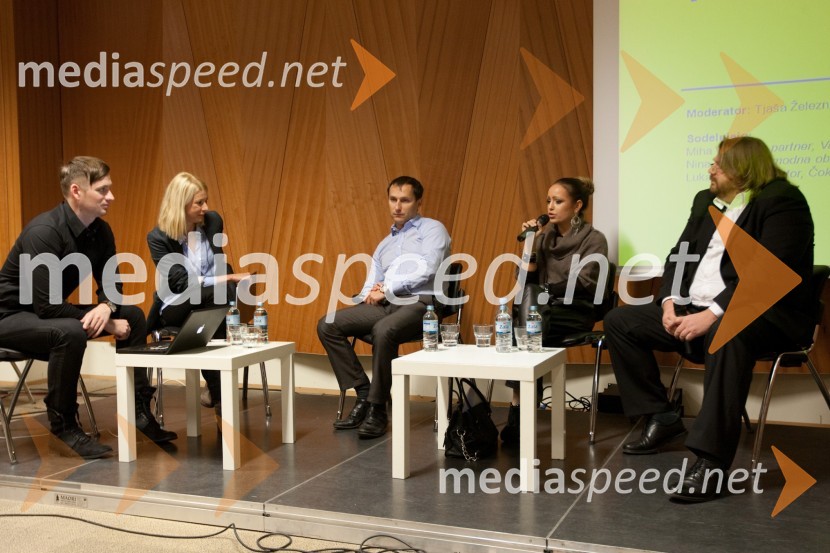 Simon Vadnjal, Tjaša Železnik, 	Luka Fojkar, direktor Benedict d.o.o, Čokoladnica Cukerček, 	Nina Šušnjara, modna oblikovalka in Zenel Batagelj, Valicon d.o.o.6. slovenski forum inovacij, 2. dan
