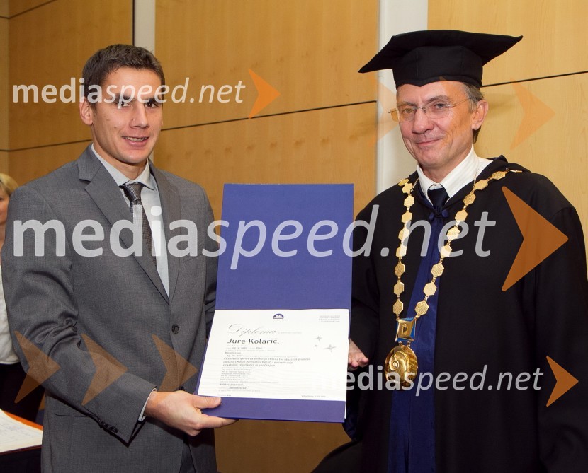 Dr. Jure Kolarič, Fakulteta za kmetijstvo in biosistemske vede Univerze v Mariboru in prof. dr. Danijel Rebolj, rektor Univerze v MariboruPromocija doktorjev znanosti Univerze v Mariboru, december 2011