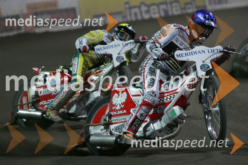 Grzegorz Walasek, Poljska (v ospredju) in Leigh Adams, AvstralijaSPEEDWAY, SWC Svetovno ekipno prvenstvo v speedwayu 2005, Race off