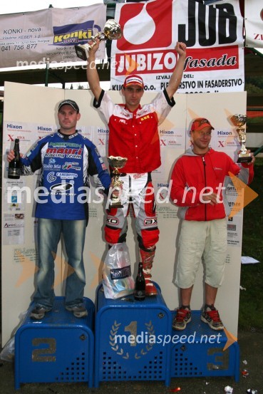 Zmagovalci dirke - člani open: Erik Slavec (MK Bartog Fortuna), Sašo Kragelj (AMD Feroda) in Damjan Smrekar (AMD Šentvid)MOTOKROS, 7. dirka za DP, Slovenske Konjice