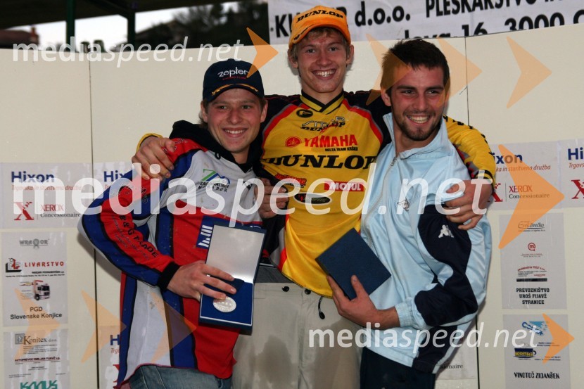 Zmagovalci državnega prvenstva - člani do 125 ccm: Toni Mulec (MK Slovenj Gradec), Klemen Gerčar (AMD Sitar Dunlop) in Rok Bekanovič (Rolum RT)MOTOKROS, 7. dirka za DP, Slovenske Konjice