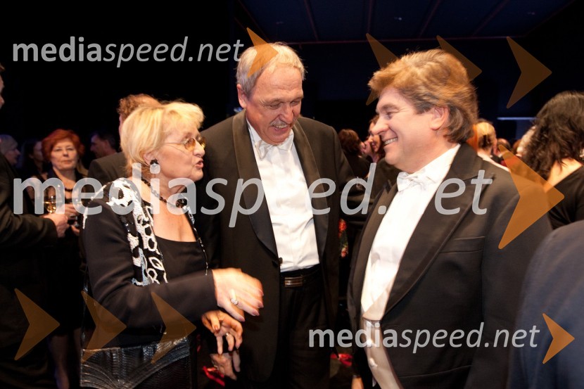 Tomaž Habe, skladatelj, pedagog in dirigent s soprogo in Branko Robinšak, operni pevecZlitje stoletij, slovesnost ob odprtju prenovljene stavbe SNG Opera in balet Ljubljana