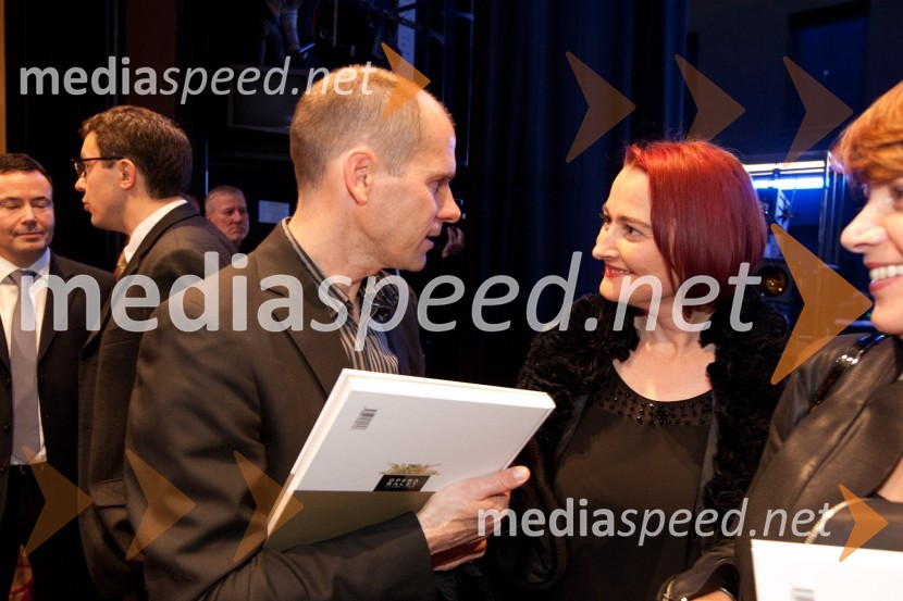 dr. Uroš Grilc, načelnik za kulturo mestne občine Ljubljana in Sonja Kralj BervarZlitje stoletij, slovesnost ob odprtju prenovljene stavbe SNG Opera in balet Ljubljana