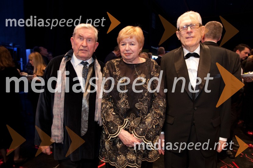 Jurij Souček, igralec, dr. Lovro Šturm, nekdanji minister za pravosodje in soproga Milica Šturm, pesnica in pisateljicaZlitje stoletij, slovesnost ob odprtju prenovljene stavbe SNG Opera in balet Ljubljana