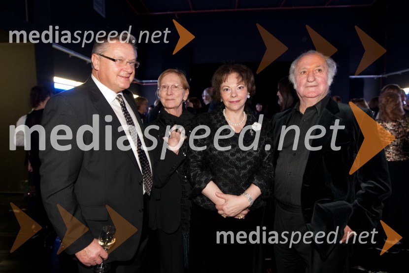 Dušan Mlakar, režiser, Magda Vrhovec, Barbara Miklič Türk, soproga predsednika Republike Slovenije in Vlasto DedovičZlitje stoletij, slovesnost ob odprtju prenovljene stavbe SNG Opera in balet Ljubljana