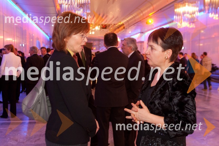 Romana Dobnikar Šeruga, odgovorna urednica Dela in Vida Petrovčič, novinarkaNovoletni sprejem treh predsednikov za urednike in novinarje 2011