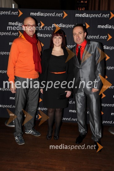 Heinz Slesak, generalni direktor Porsche Slovenija d.o.o., Katja Boh in Borut Cvetko, MediaspeedMediaspeed 10 let, zabava ob obletnici