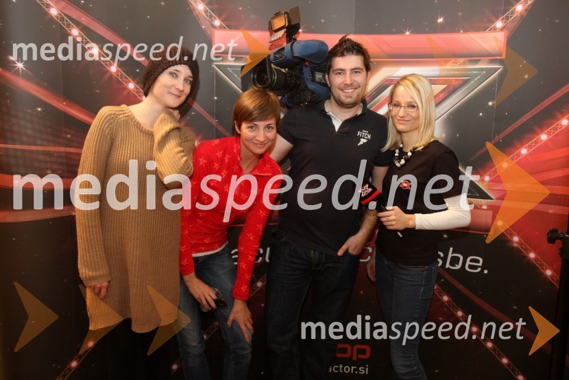 Helena Žagar, kreativna producentka POP TV, Katja Kovačič, POP TV, Miha Žnidaršič, kamerman in Jasmina Mrvič, POP TVX Factor, predizbor v Mariboru