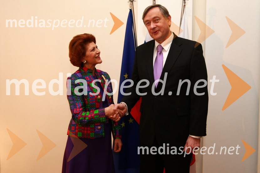 Androulla Vassiliou, evropska komisarka za izobraževanje, kulturo, večjezičnost in mlade ter dr. Danilo Türk, predsednik Republike SlovenijeEPK Maribor 2012: Sprejem Franca Kanglerja