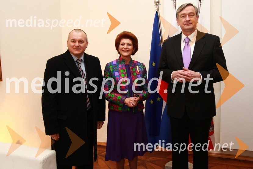 Franc Kangler, župan Mestne občine Maribor, Androulla Vassiliou, evropska komisarka za izobraževanje, kulturo, večjezičnost in mlade ter dr. Danilo Türk, predsednik Republike SlovenijeEPK Maribor 2012: Sprejem Franca Kanglerja