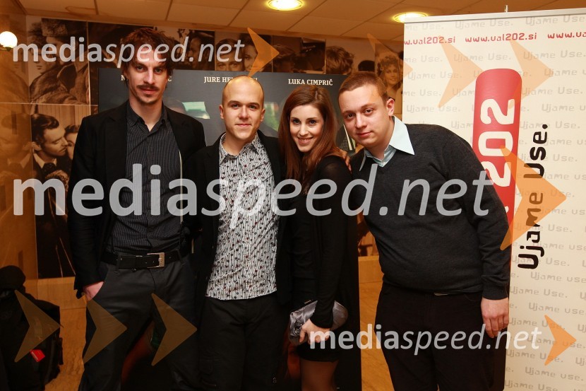 Jure Henigman, igralec, Nejc Gazvoda, režiser, Nina Rakovec, igralka, Luka Cimprič, igralecIzlet, slavnostna premiera filma