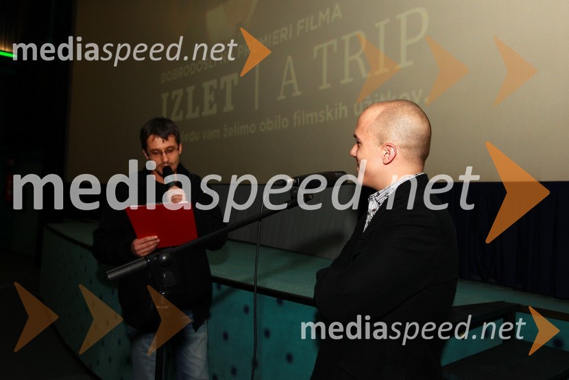 Jean Frbežar, povezovalec in Nejc Gazvoda, režiserIzlet, slavnostna premiera filma