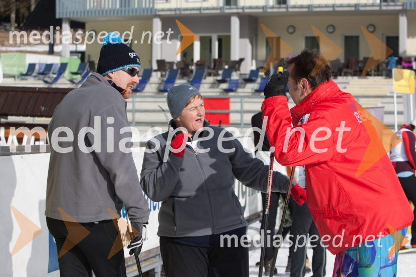 Bojan Homan, podžupan občine Kranj, Ivana Valjavec, Ljubljanske mlekarne in Tomaž Štebe, bivši poslanec20. smučarski tek gospodarstvenikov, diplomatov in politikov
