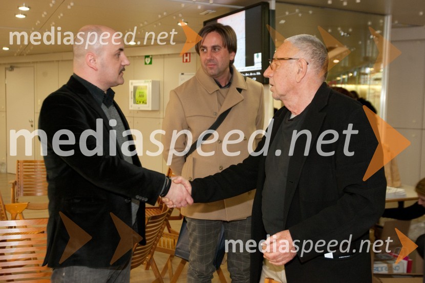 Kokan Mladenovič, direktor Ateljeja 212 in Dušan Jovanovič, režiserOče na službenem potovanju, premiera