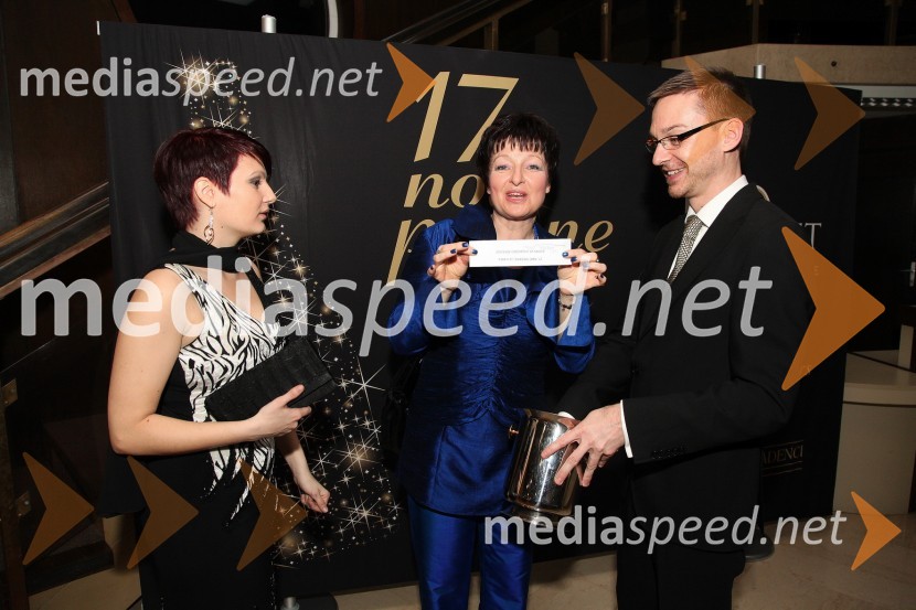 		
 	Andreja Novak, marketing Radgonske gorice, Irena Polak Fištravec, povezovalka dogodka in Miha Veberič, vodja hotela Radin v Zdravilišču Radenci17. noč penine