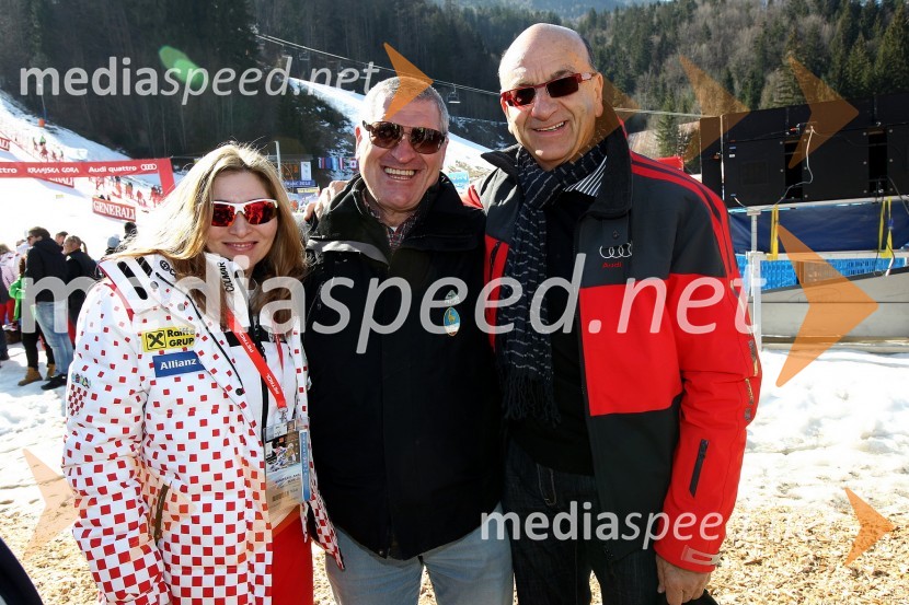 Ana Marija Komparić, namestnica direktorja dirke na Sljemenu, Hermann Hutter, podpredsednik Skikluba Kitzbühel in Heinz Slesak, generalni direktor Porsche Slovenija d.o.o.51. pokal Vitranc, veleslalom in VIP dogajanje