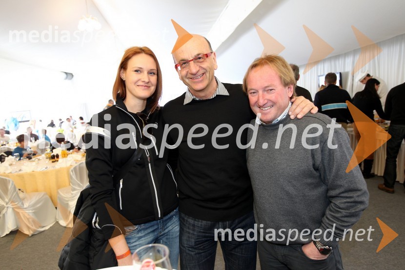 Nataša Pahernik, Heinz Slesak, generalni direktor Porsche Slovenija d.o.o. in Bojan Križaj, nekdanji smučar51. pokal Vitranc, veleslalom in VIP dogajanje