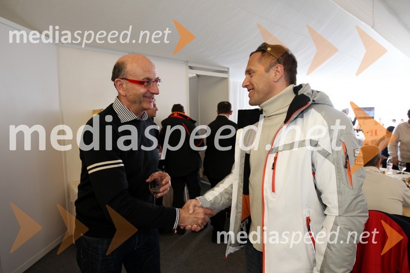 Heinz Slesak, generalni direktor Porsche Slovenija d.o.o. in Jure Košir, nekdanji smučar51. pokal Vitranc, veleslalom in VIP dogajanje