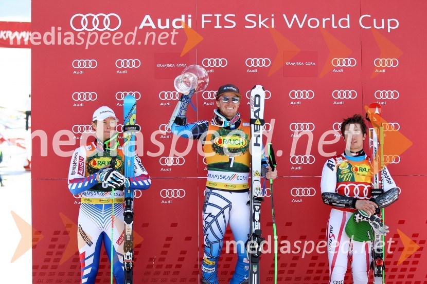 		
 	Alexis Pinturault, FRA, 2. mesto, Ted Ligety, ZDA, zmagovalec veleslaloma in Marcel Hirscher, AUS, 3. mesto51. pokal Vitranc, veleslalom in VIP dogajanje