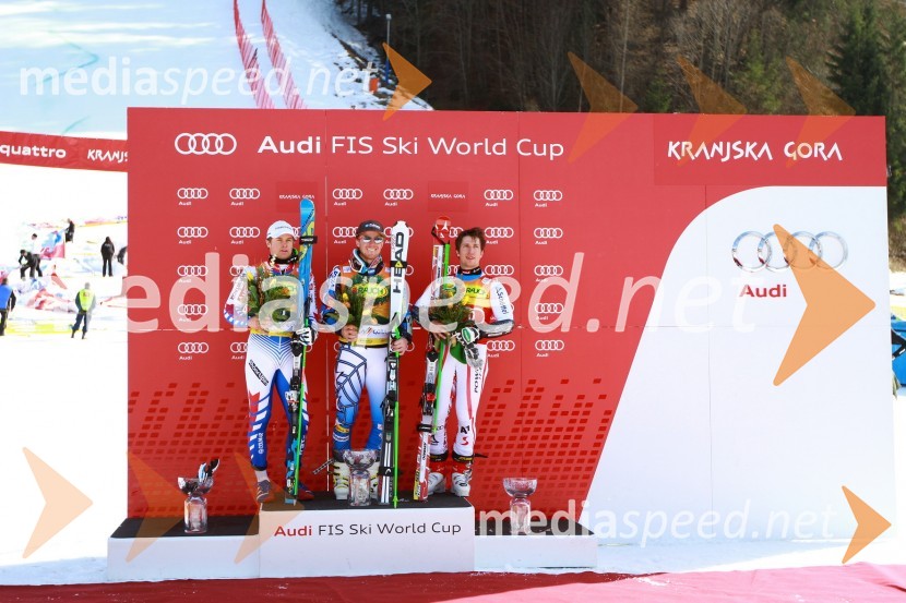 		
 	 Alexis Pinturault, FRA, 2. mesto, Ted Ligety, ZDA, zmagovalec veleslaloma in Marcel Hirscher, AUS, 3. mesto51. pokal Vitranc, veleslalom in VIP dogajanje