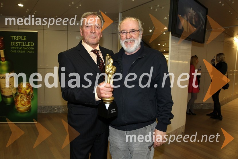 Mito Trefalt, prejemnik viktorja za življenjsko delo in Janez Hočevar-Rifle, igralecViktorji 2011, rdeča preproga in VIP dogajanje