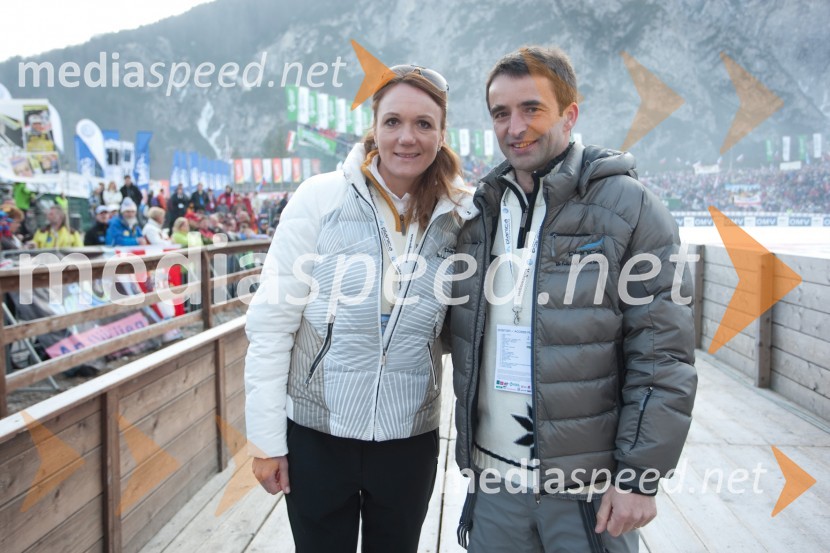 Petra Majdič, nekdanja smučarska tekačica in Franci Petek, nekdanji smučarski skakalecPlanica 2012, finale v smučarskih poletih, ekipna tekma