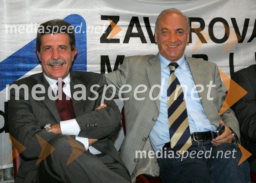 Drago Cotar, predsednik uprave Zavarovalnice Maribor in Janez Ujčič, lastnik televizije RTSNogometna tekma -  politiki : gospodarstveniki