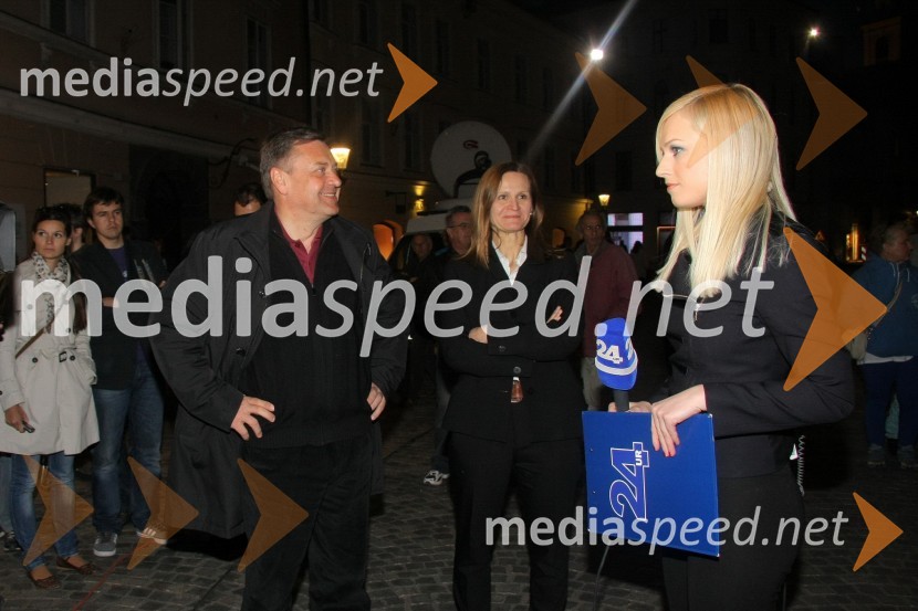 Zoran Janković, župan Mestne občine Ljubljana, Nataša Pelko, predstavnica za odnose z javnostmi stranke Pozitivna Slovenija in ..., novinarka Pop TVZoran Janković je znova postal župan Ljubljane