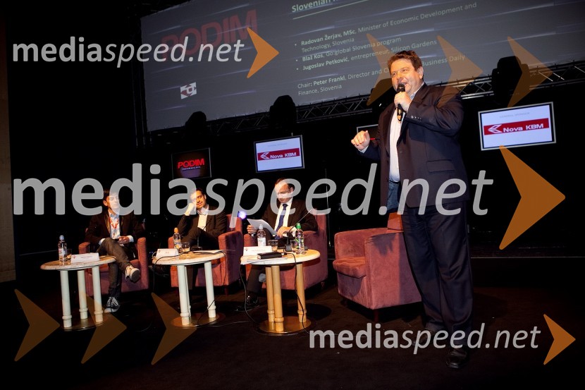 Jugoslav Petković, Silicon Gardens, Blaž Kos, Go:global program, mag. Radovan Žerjav, Minister za gospodarski razvoj in tehnologijo in Peter Frankl, direktor in glavni urednik časnika FinanceKonferenca Podim 2012, 1. dan