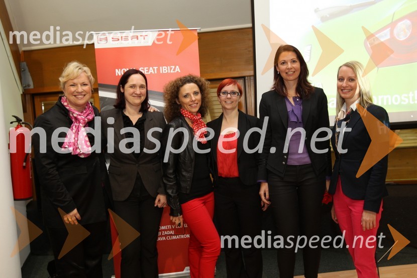 Sabrina Pečelin, vodja odnosov z javnostmi pri Porsche Slovenija d.o.o., Irena Godec, vodja prodaje znamke Seat pri Porsche Slovenija d.o.o., Simona Podlipny, marketing Porsche Slovenija d.o.o., Ksenija Kovče, vodja marketinga znamke Seat pri Porsche Slovenija d.o.o. , Simona Mavsar, direktorica znamke Seat pri Porsche Slovenija d.o.o. in Maruša Kovačič, produktni marketing znamke Seat pri Porsche Slovenija d.o.o.Seat Ibiza, slovenska predstavitev