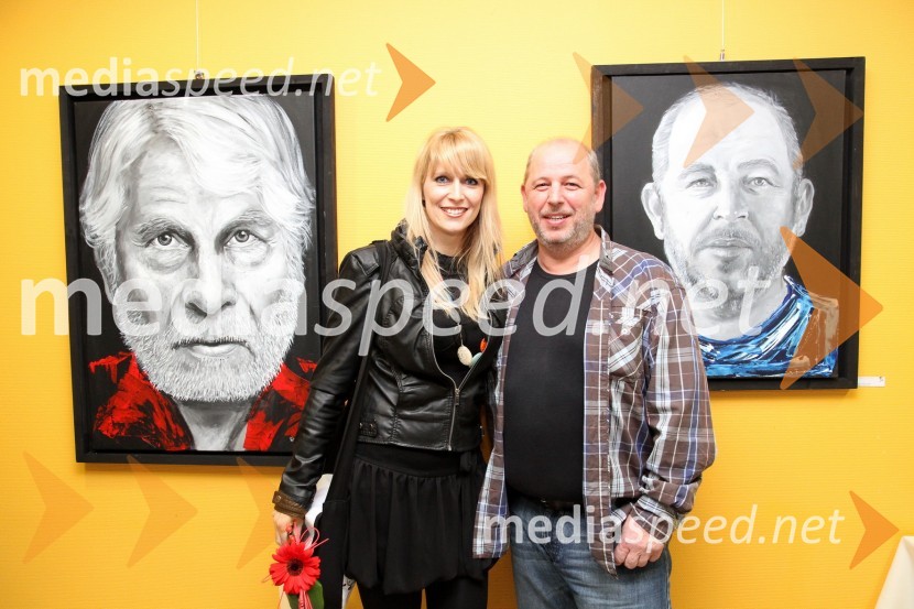 Tamara Vogrin, slikarka s portretoma igralca Borisa Cavazze in  slikarja Rajka Ferka ter Rajko Ferk, slikarSlovenski svet ustvarjalnosti, otvoritev razstave portretov znanih Slovencev