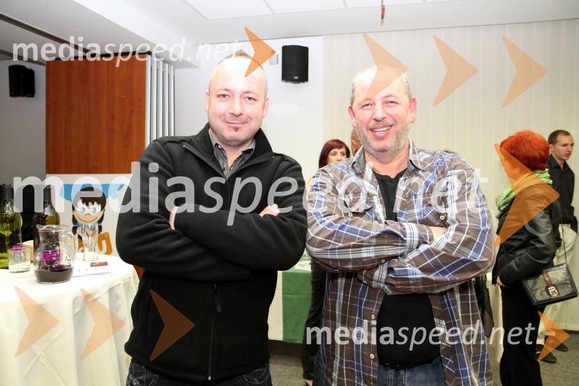 Mišo Krajnc, direktor Hotela Betnava in Rajko Ferk, slikarSlovenski svet ustvarjalnosti, otvoritev razstave portretov znanih Slovencev