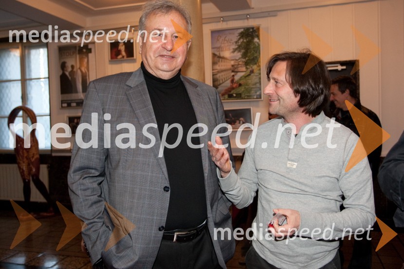 Petar Jovič, nekdanji direktor SMG in Uroš Maček, igralecPremiera predstave Dantonova smrt, Slovensko mladinsko gledališče