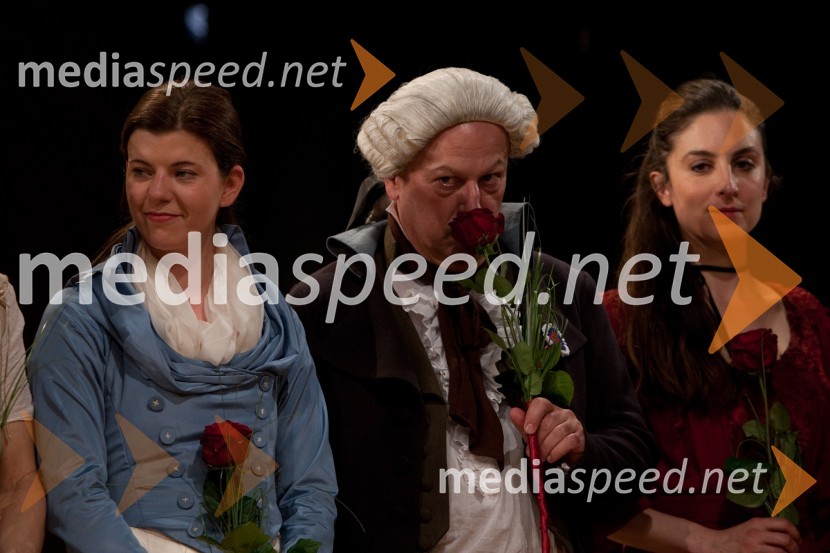 Maruša Kink, igralka, Ivan Godnič, igralec, Daša Doberšek, igralkaPremiera predstave Dantonova smrt, Slovensko mladinsko gledališče