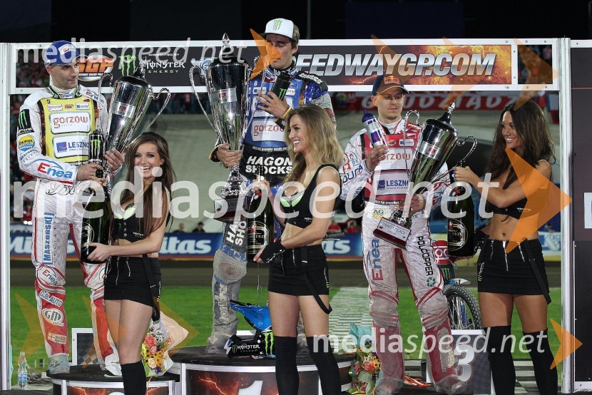 Tomasz Gollob, Chris Holder, Jaroslaw Hampel in Monster dekletaSpeedway Grand Prix 2012, VN Evrope - dirka