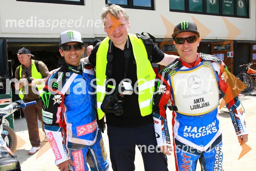 Greg Hancock (ZDA), Sašo Ključarič, fotograf, Billy Hamill (ZDA)Speedway World Cup 2012, kvalifikacije, 2. dirka