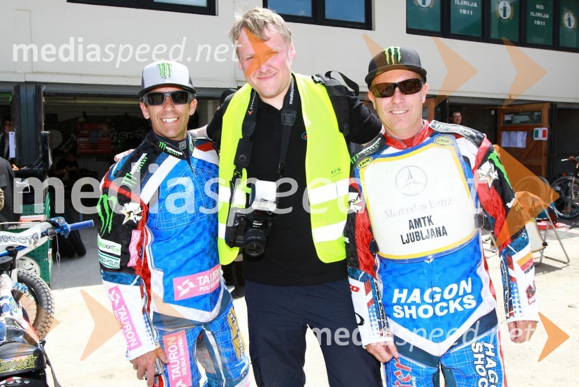 Greg Hancock (ZDA), Sašo Ključarič, fotograf, Billy Hamill (ZDA)Speedway World Cup 2012, kvalifikacije, 2. dirka
