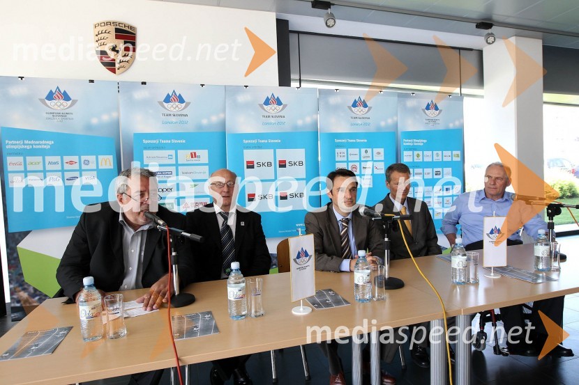 Brane Dmitrovič, Olimpijski komite Slovenija, Bogdan Gabrovec, podpredsednik Olimpijskega komiteja Slovenije in predsednik Judo zveze Slovenije, Danilo Ferjančič, generalni direktor Porsche Slovenija d.o.o., Tone Jagodic, generalni sekretar Olimpijskega komiteja Slovenije, Jože OkorenNovinarski klub z OKS in Porsche Slovenija