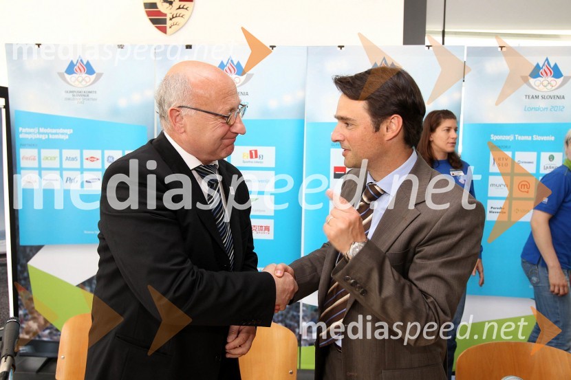 Bogdan Gabrovec, podpredsednik Olimpijskega komiteja Slovenije in predsednik Judo zveze Slovenije, Danilo Ferjančič, generalni direktor Porsche Slovenija d.o.o.Novinarski klub z OKS in Porsche Slovenija