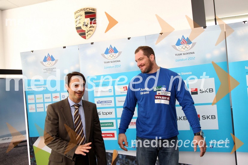 Danilo Ferjančič, generalni direktor Porsche Slovenija d.o.o., Matjaž Ceraj, judoistNovinarski klub z OKS in Porsche Slovenija