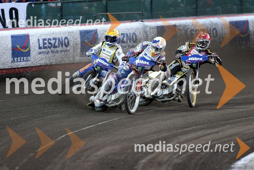 Nicki Pedersen (Danska), Jason Crump (Avstralija) in Hans Andersen (Danska)Speedway, Grand Prix 2012, VN Češke, dirka