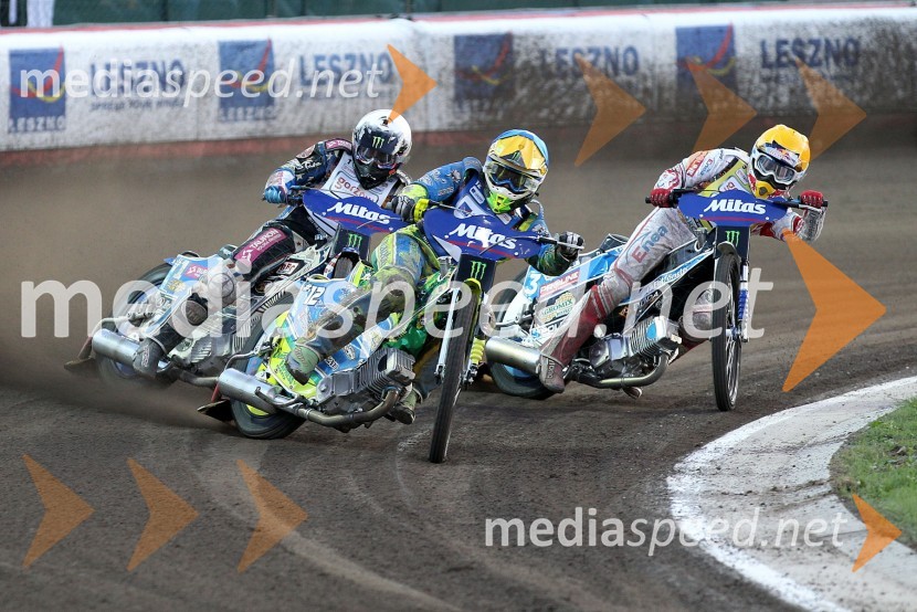 	Greg Hancock (ZDA), Antonio Lindback (Brazilija) in Jaroslaw Hampel (Poljska)Speedway, Grand Prix 2012, VN Češke, dirka