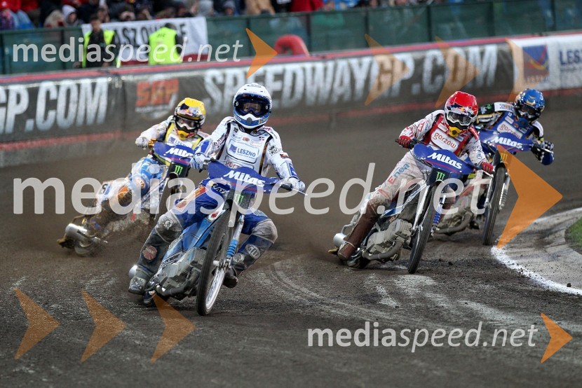 Emil Sayfutdinov (Rusija), Nicki Pedersen (Danska), Jaroslaw Hampel (Poljska) in Bjarne Pedersen (Danska)Speedway, Grand Prix 2012, VN Češke, dirka