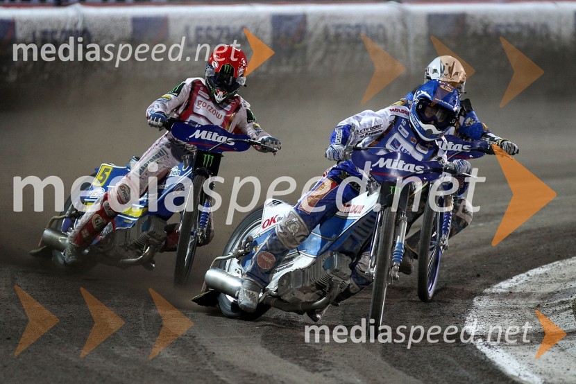 Tomasz Gollob (Poljska), Nicki Pedersen (Danska) in Fredrik Lindgren (Švedska)Speedway, Grand Prix 2012, VN Češke, dirka