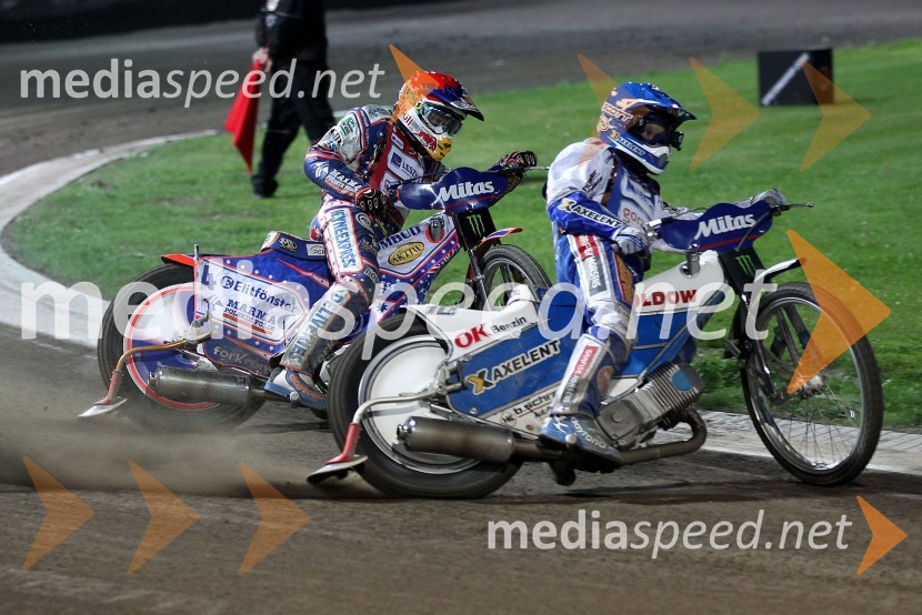 Jason Crump (Avstralija) in Nicki Pedersen (Danska)Speedway, Grand Prix 2012, VN Češke, dirka